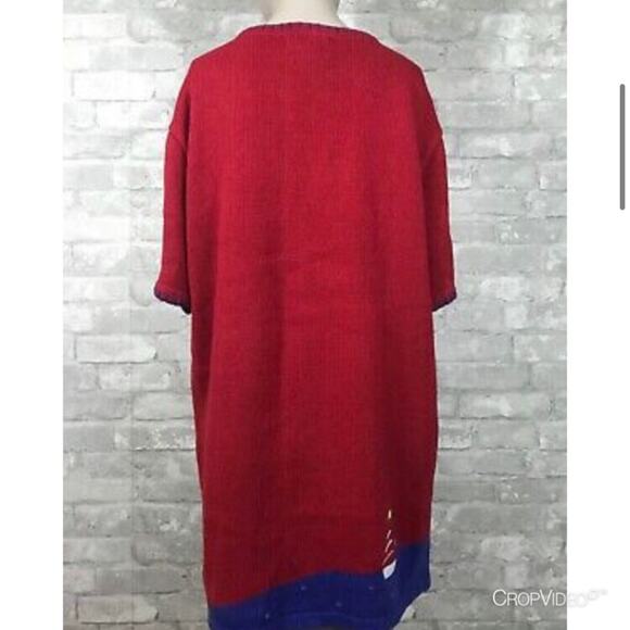 Quacker Factory Lighthouse Red Knit Sweater Sailboat Short Sleeve Women Medium - Picture 6 of 16